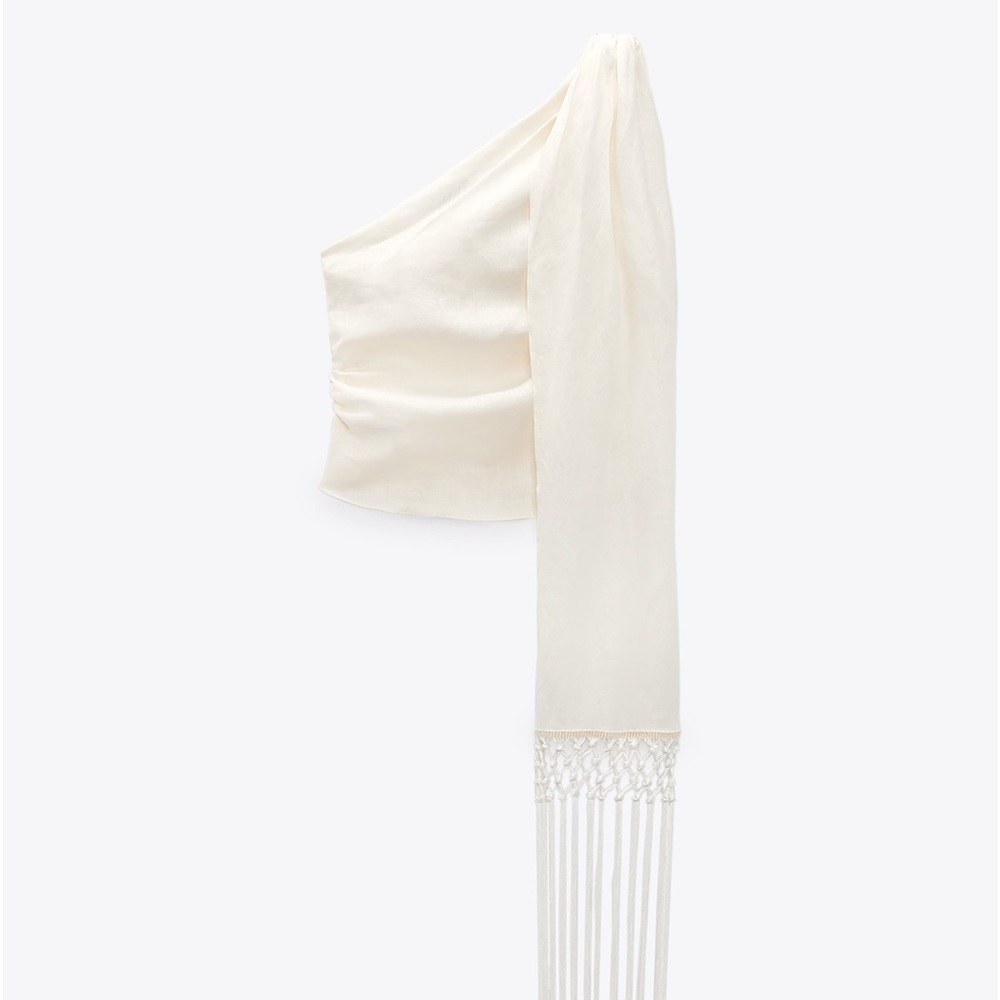 Zara Cream One-Shoulder Top - Picture 3 of 10